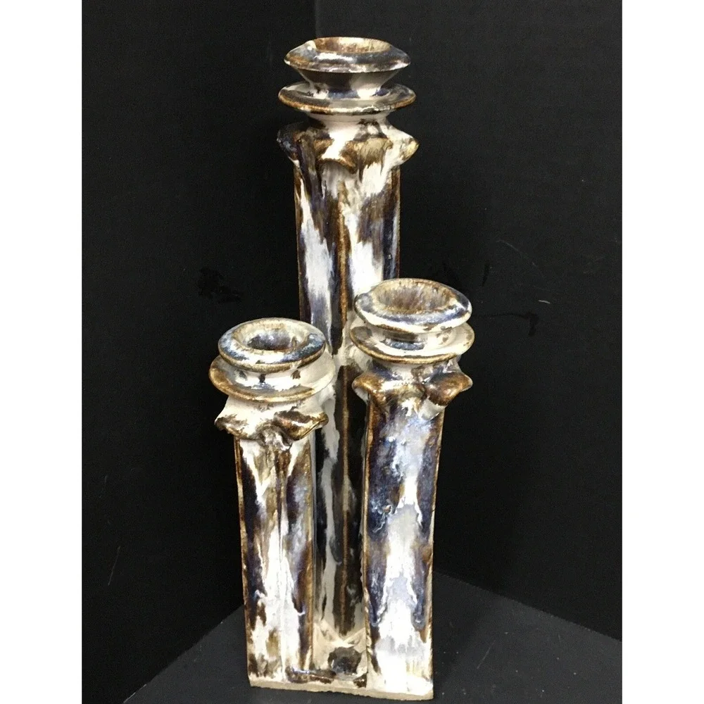 Ceramic Studio Art  Pottery Candle Holder Candlesticks Drip Glaze